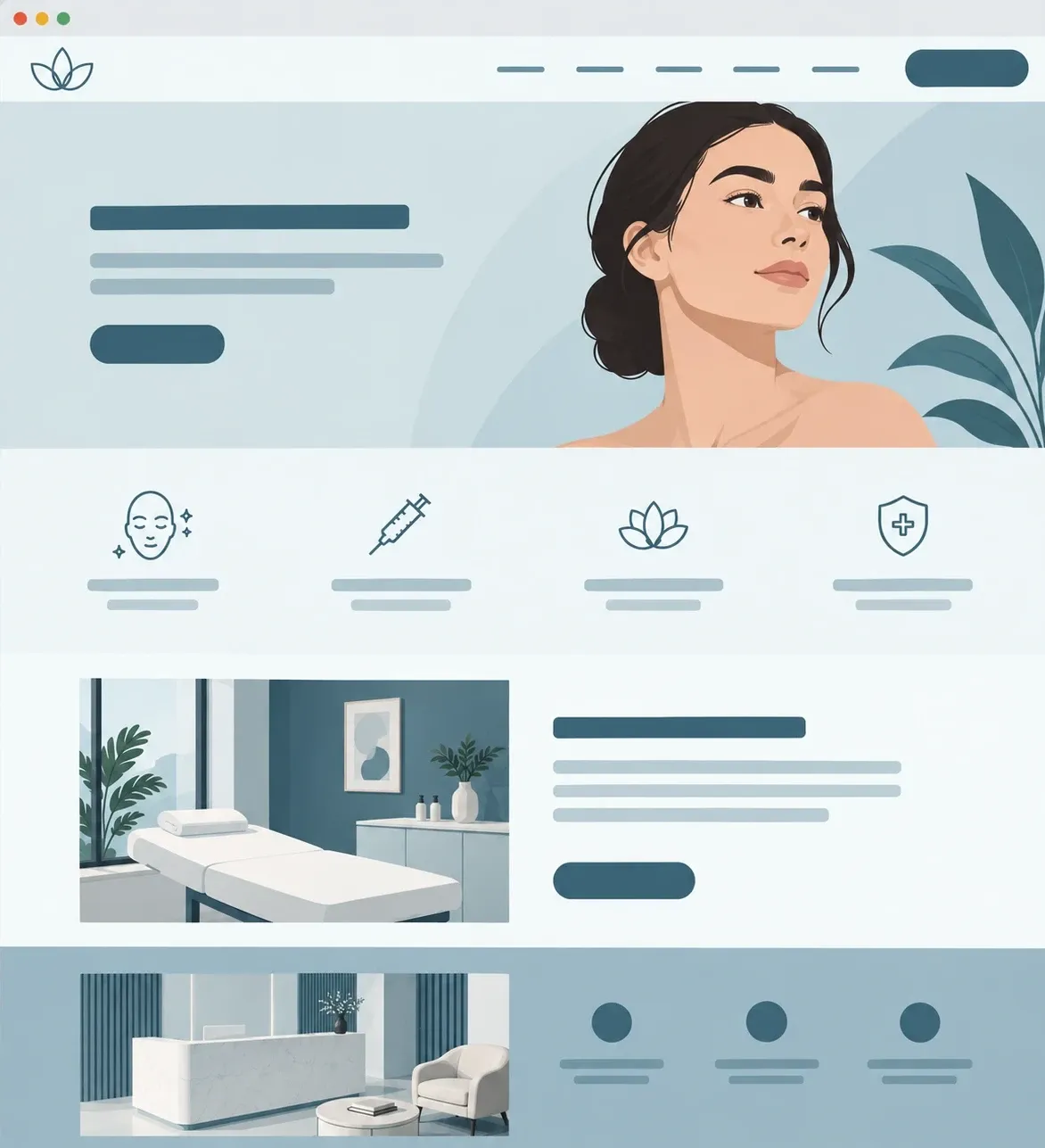 Illustrated mockup of a wellness practice website